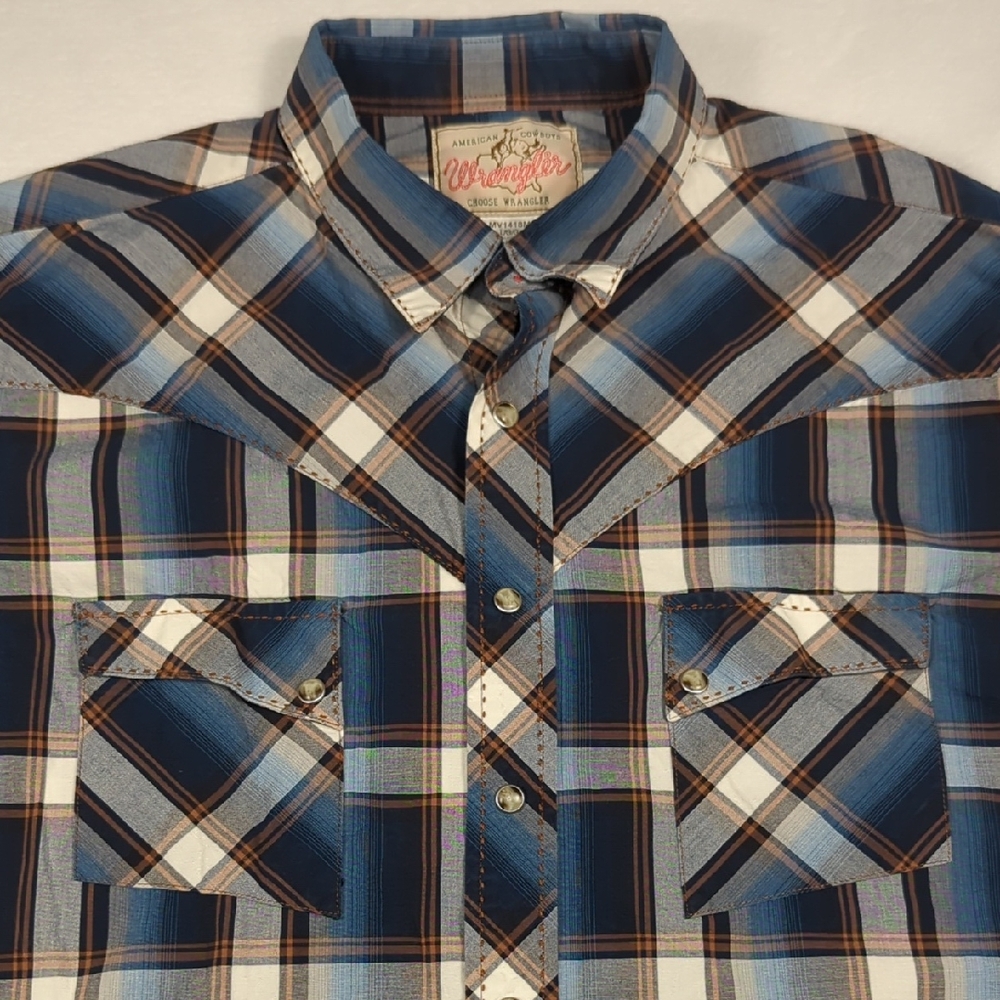 Wrangler Men's Pearl Snap Western Plaid Long Sleeve Button-up‎ Size Large